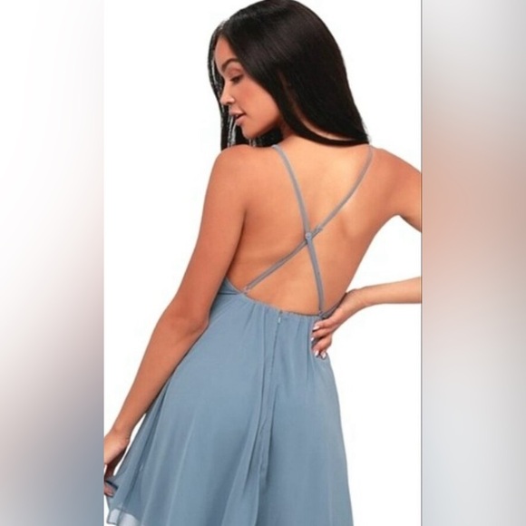 Lulus Slate Blue Halter Mini - Picture 1 of 10